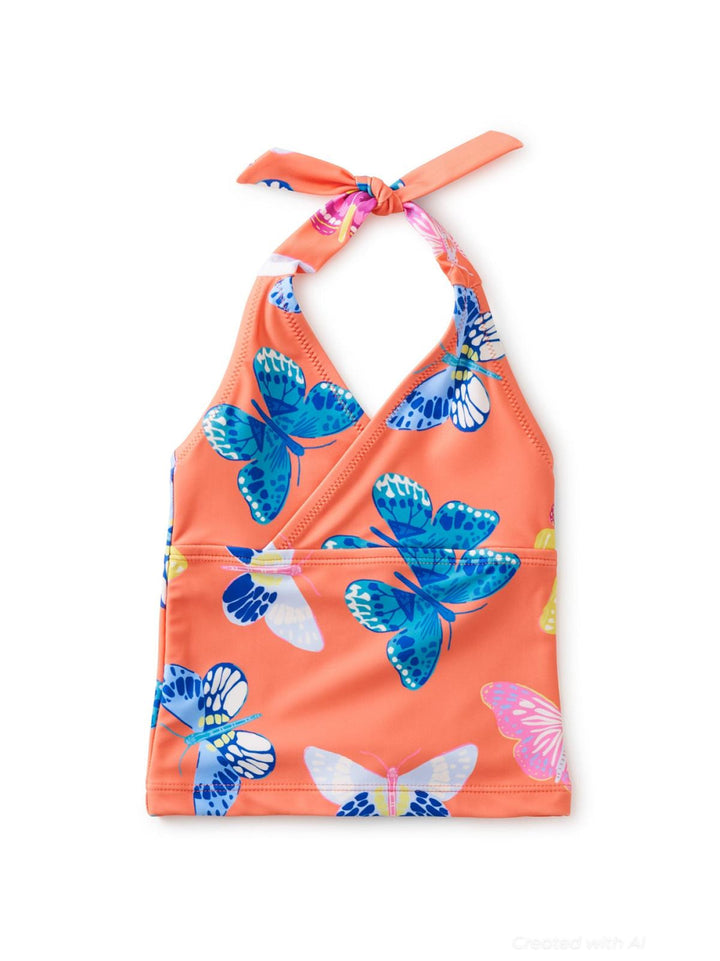 Tie Tankini Top - Butterfly Glow In Orange - 2yr - Bikini Top