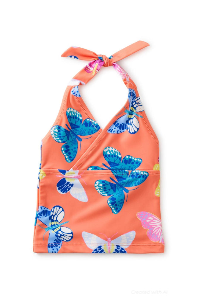 Tie Tankini Top - Butterfly Glow In Orange - 2yr - Bikini Top