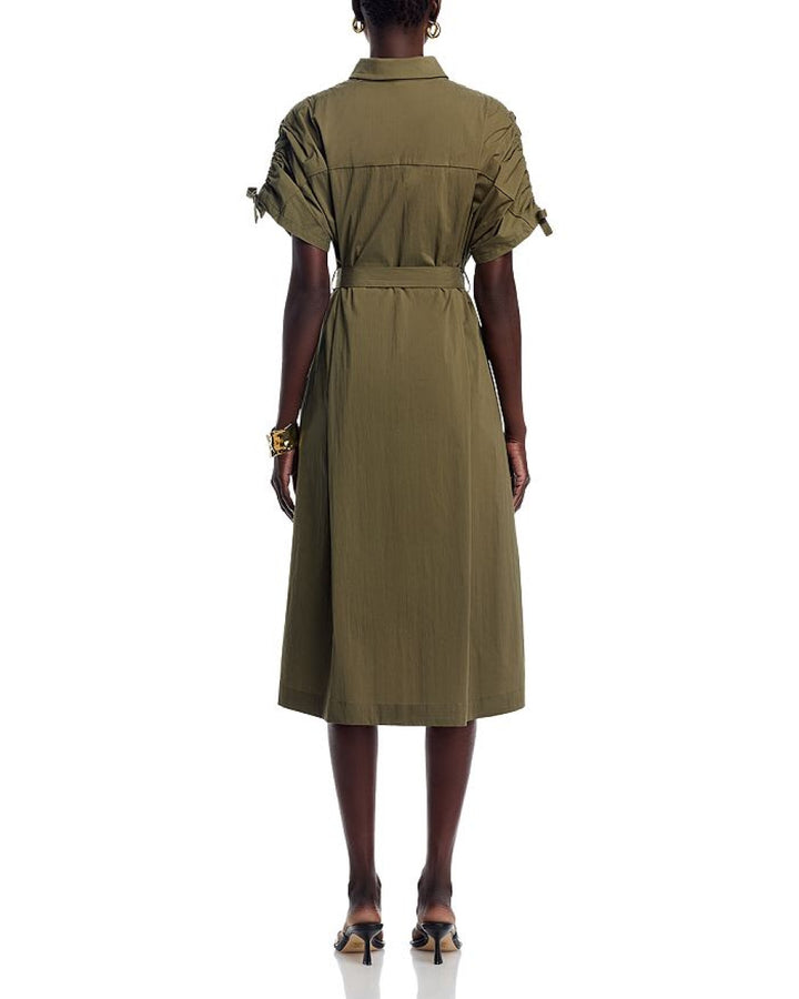 Tie Waist Elbow Sleeve Dress - Khaki - Dresses