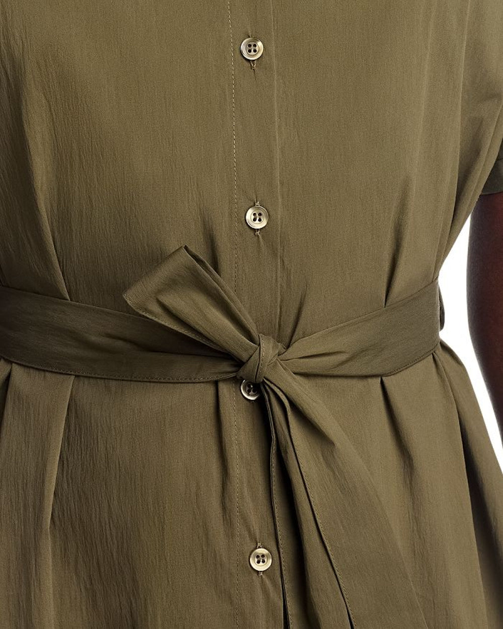 Tie Waist Elbow Sleeve Dress - Khaki - Dresses