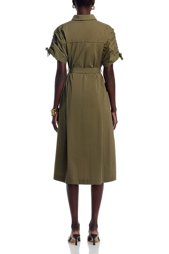 Tie Waist Elbow Sleeve Dress - Khaki - Dresses