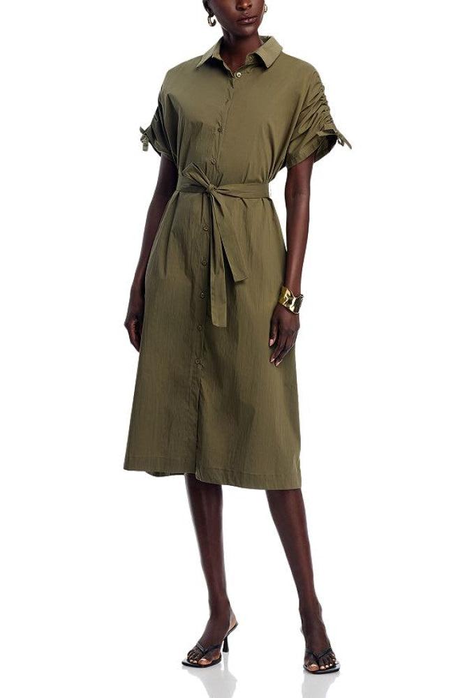 Tie Waist Elbow Sleeve Dress - Khaki - Dresses