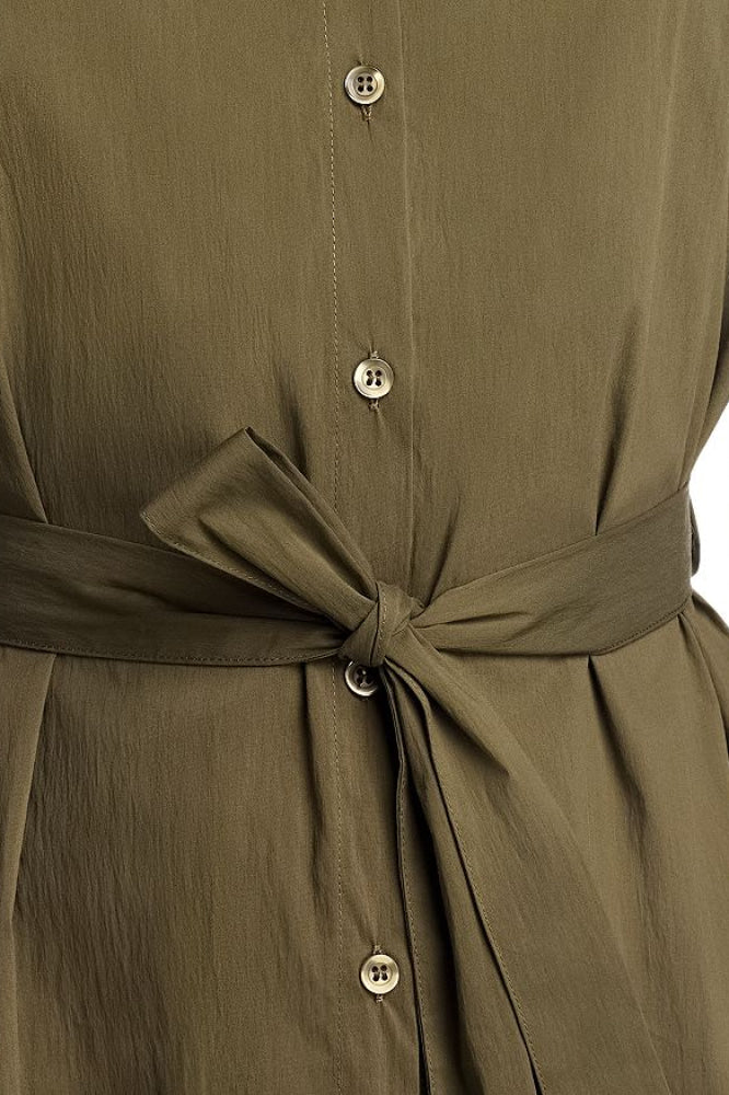 Tie Waist Elbow Sleeve Dress - Khaki - Dresses