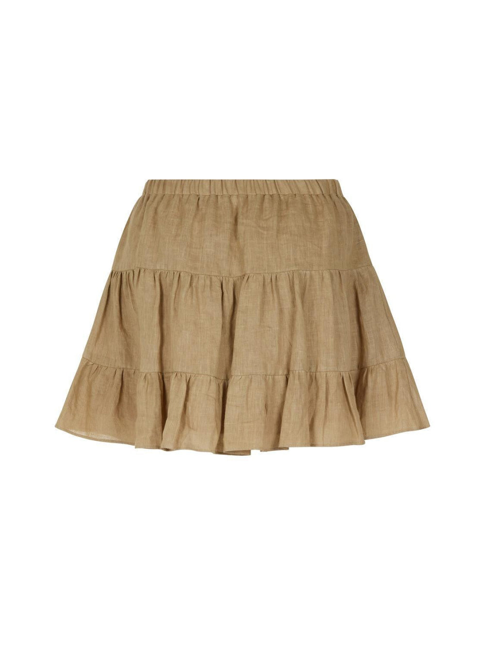 Tiered Mini Linen Skirt - Beige - Skirt