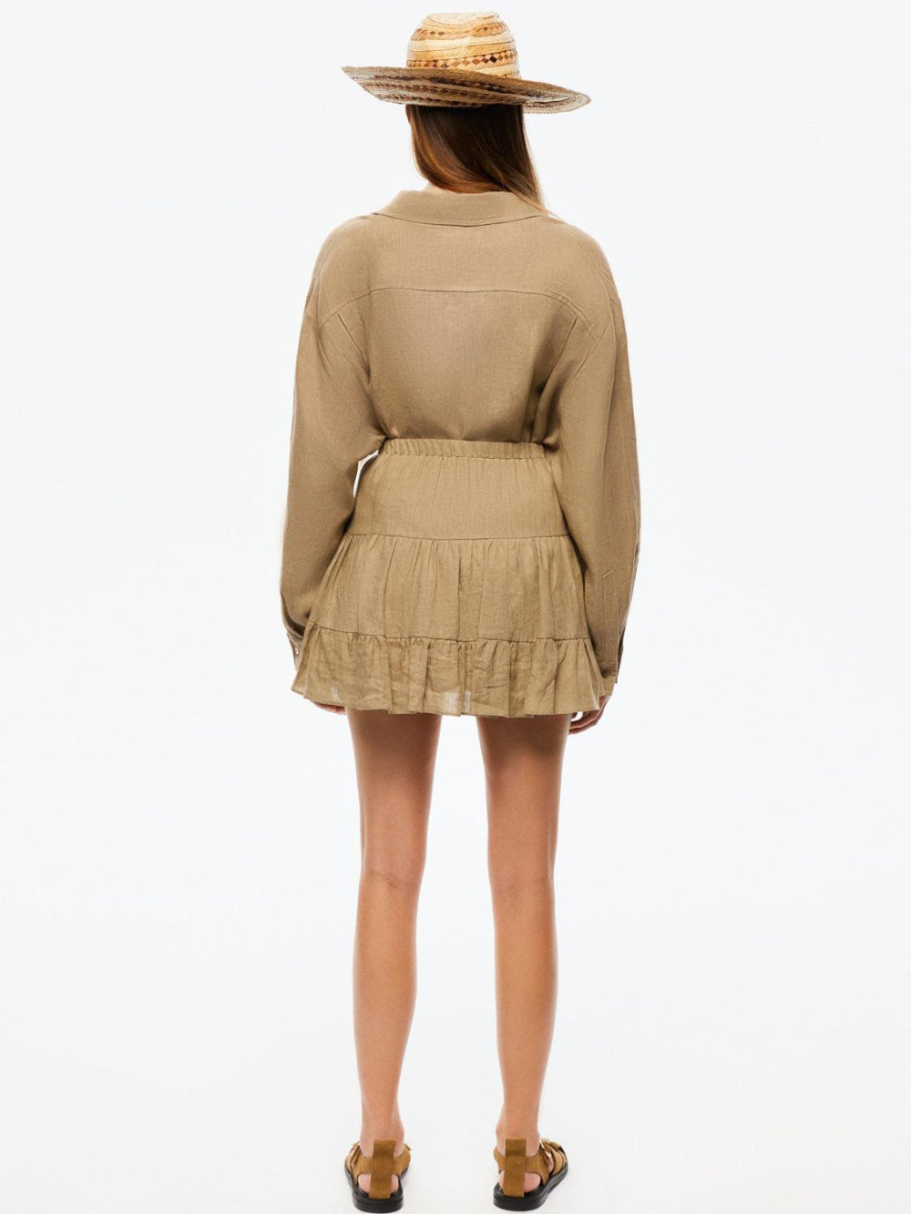 Tiered Mini Linen Skirt - Beige - Skirt