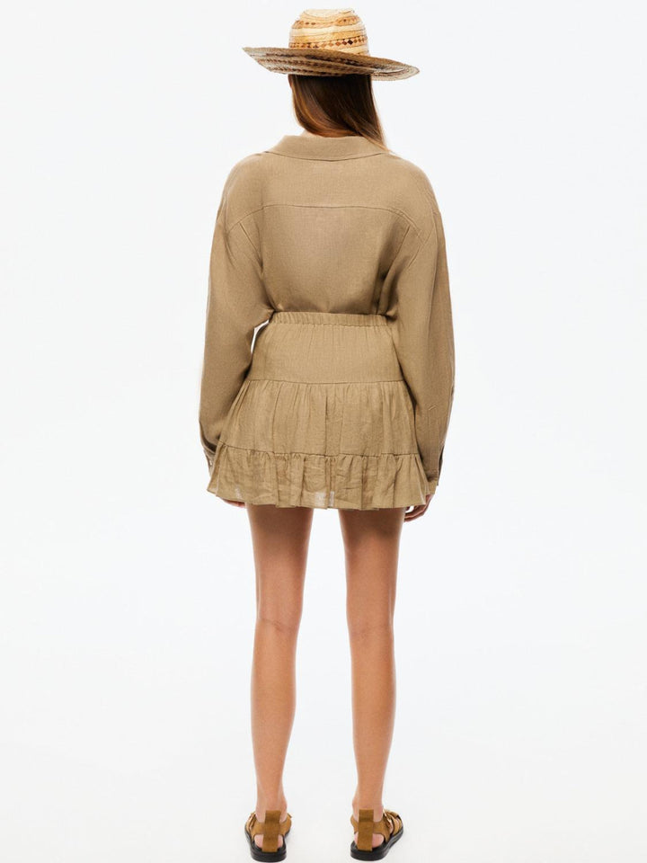 Tiered Mini Linen Skirt - Beige - Skirt