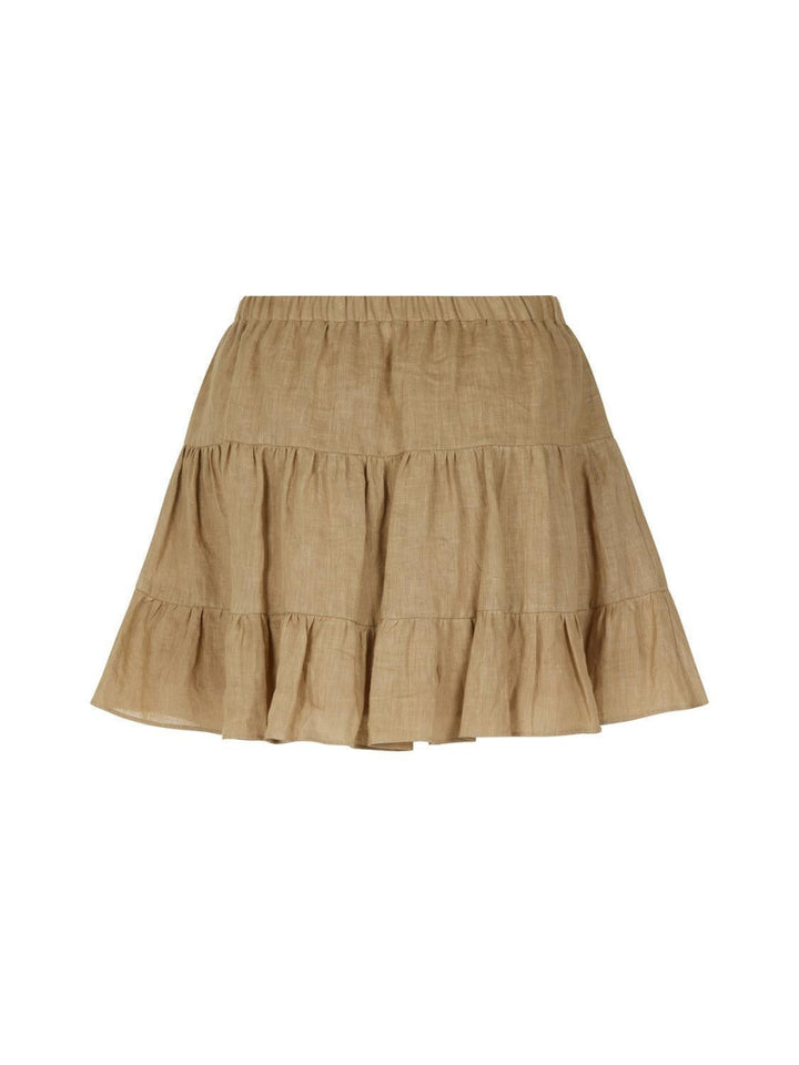 Tiered Mini Linen Skirt - Beige - Skirt