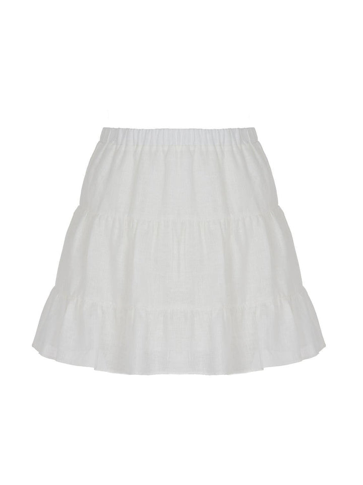 Tiered Mini Linen Skirt - Off-white - Skirt