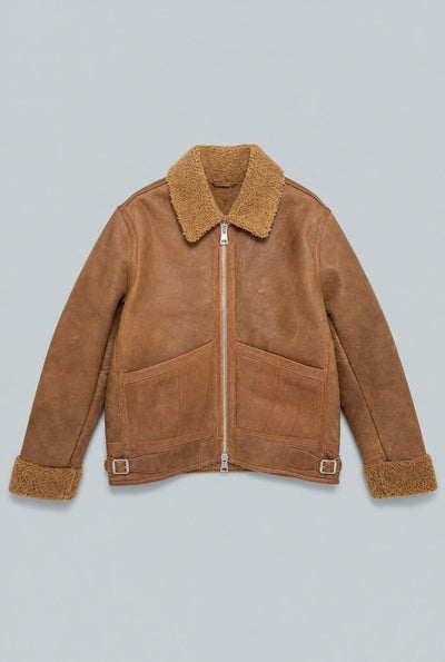 Leather Suede Finish Jacket - Brown