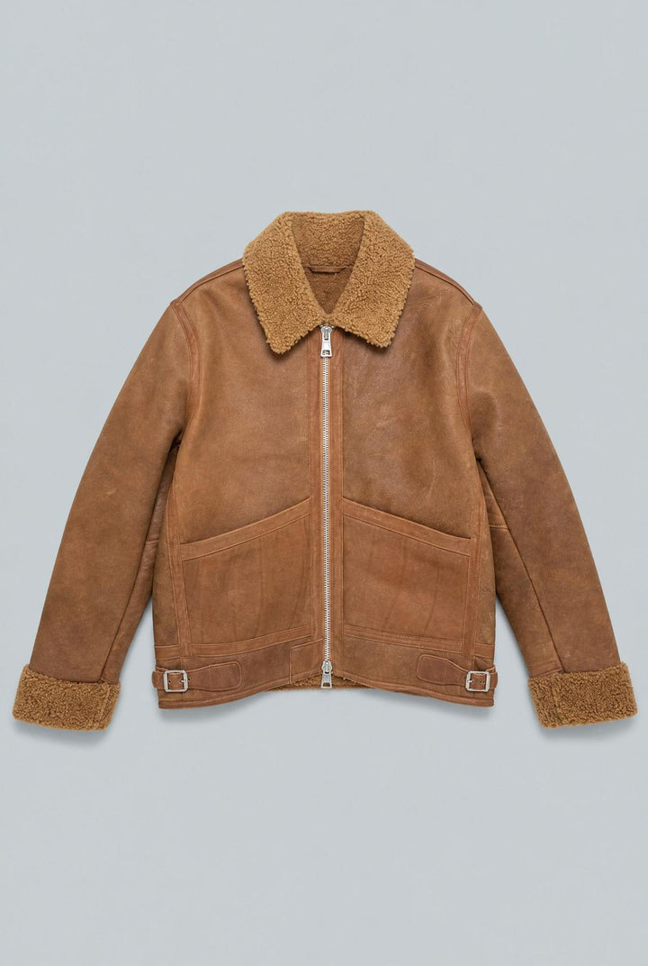 Leather Suede Finish Jacket - Brown
