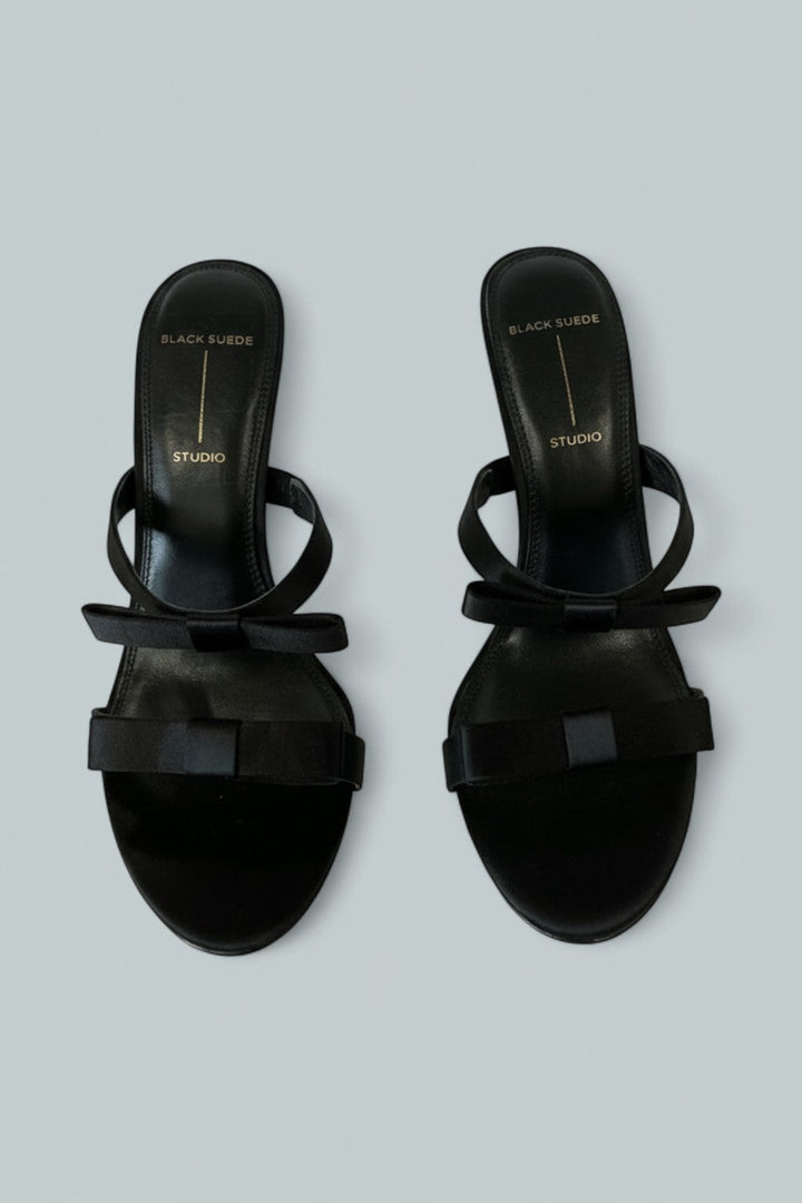 Women's Chic Satin High Heel Bow Sandals - Black