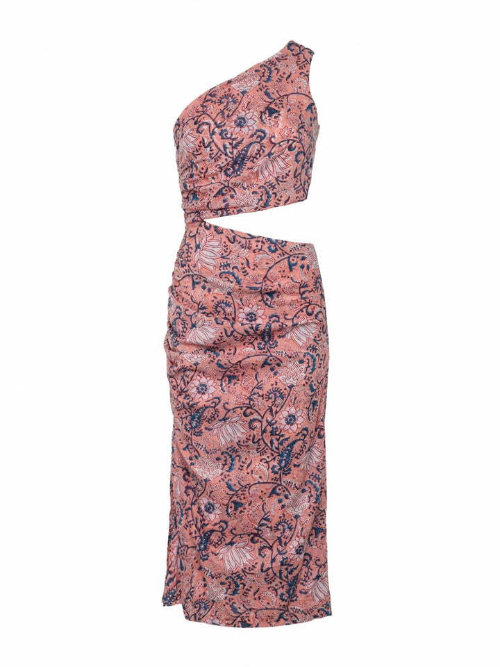 Katya One Shoulder Dress - Pink-Blue Floral