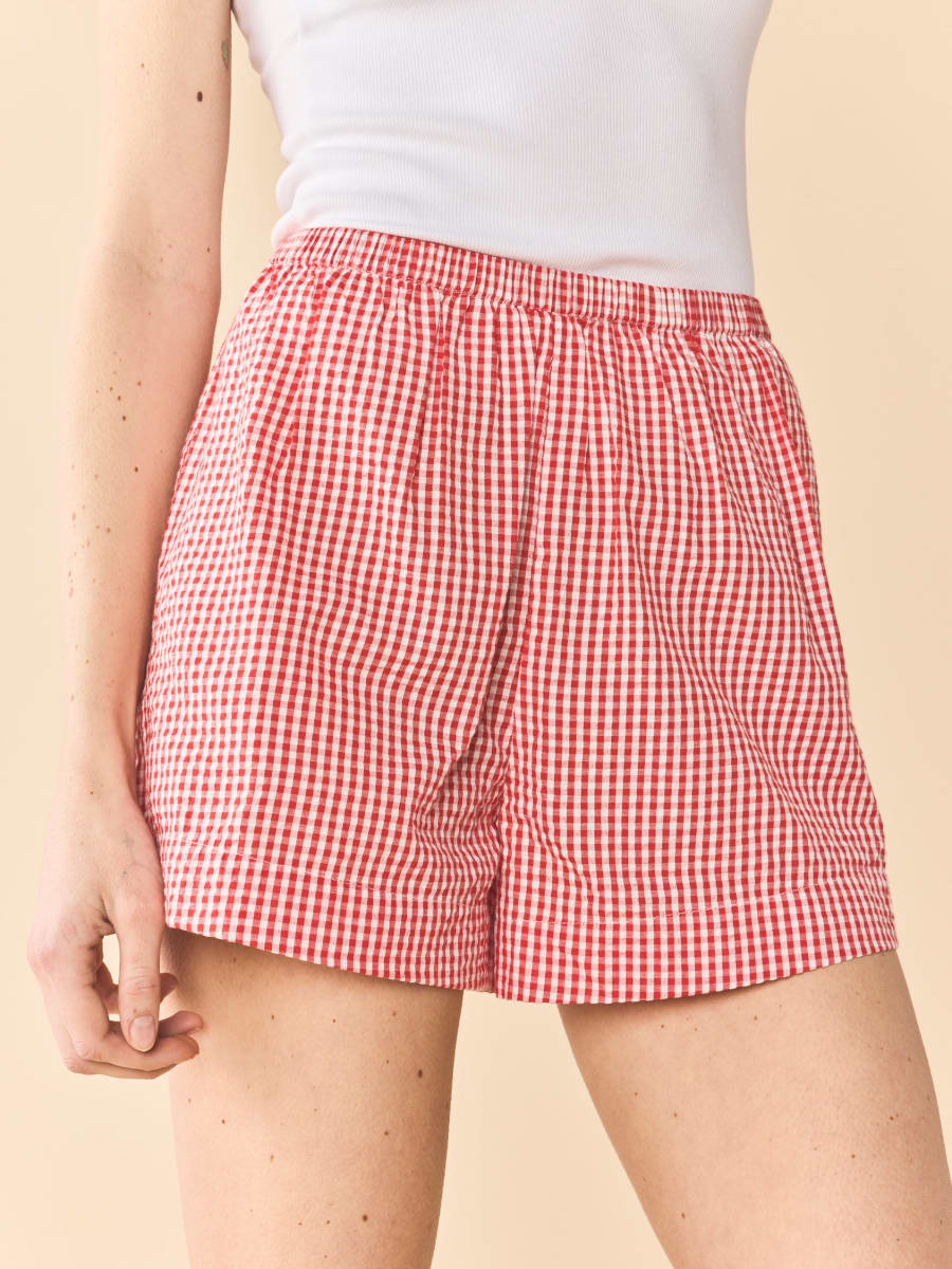 Sam Skort x Rainey - Red Gingham With Cream Crochet Appliqué