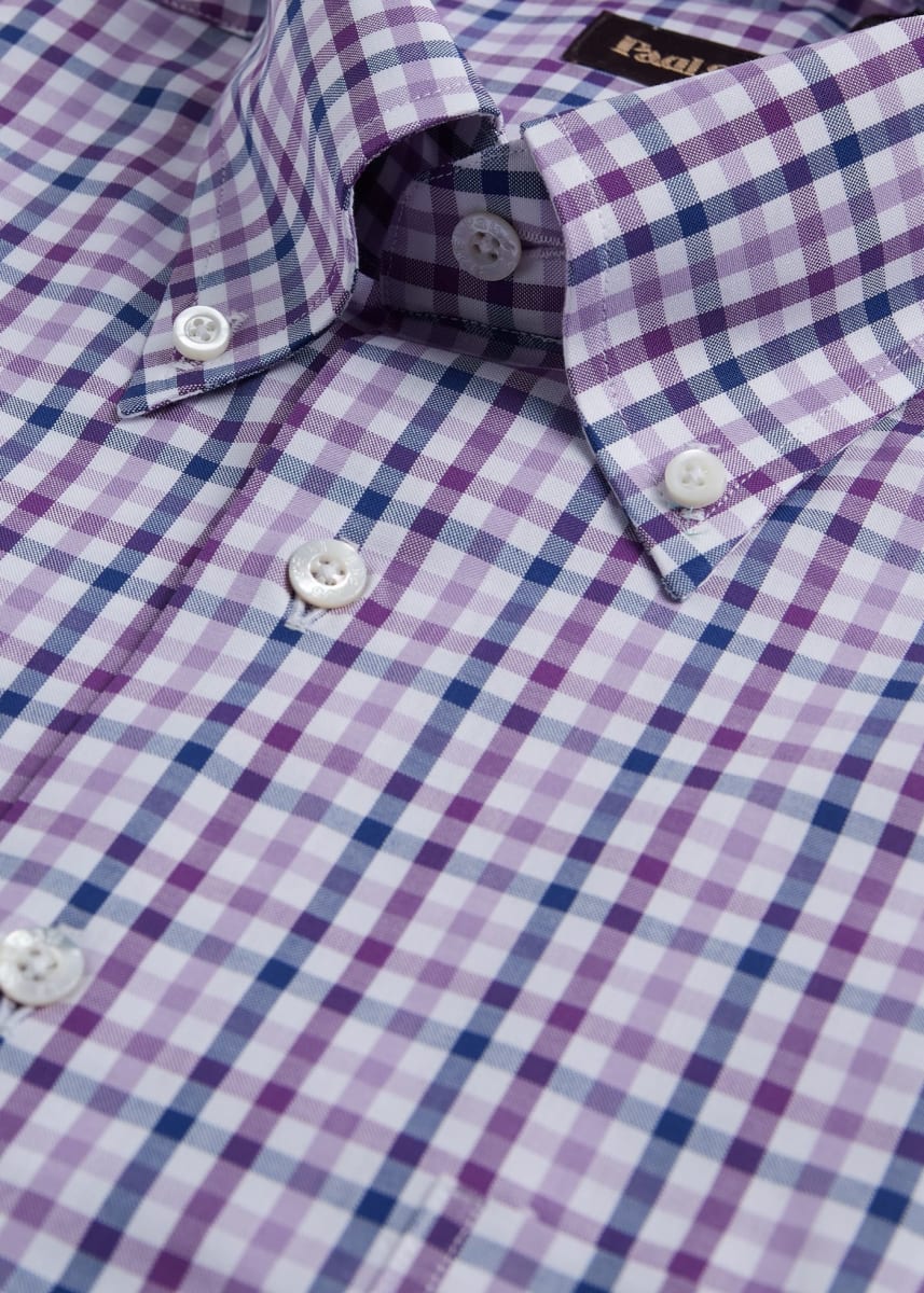 Two Color Check Cotton Sport Shirt - Purple/Navy