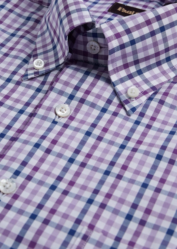 Two Color Check Cotton Sport Shirt - Purple/Navy