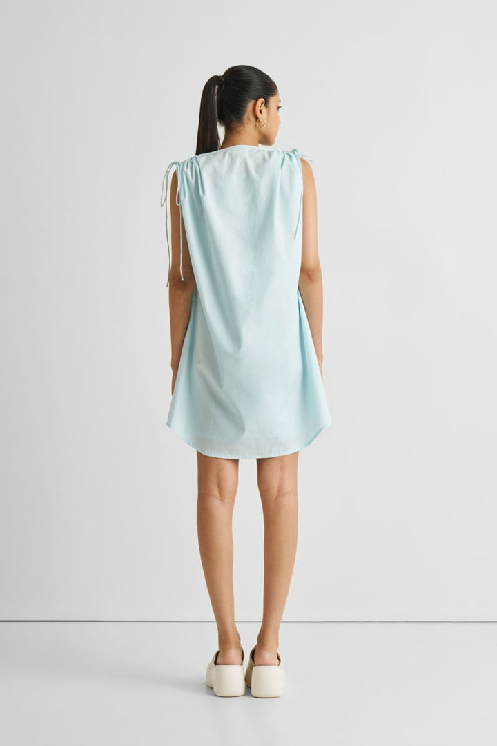 Shirt Dress With Shoulder Tie Details - Summer Blue