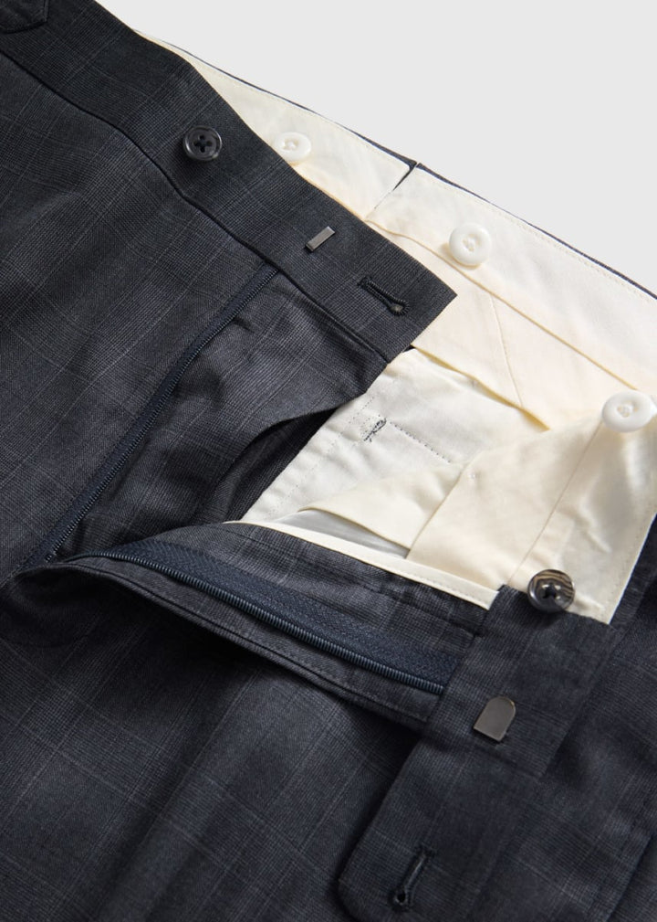 Tonal Plaid Super 130s Wool Suit - Mid Grey - Suit