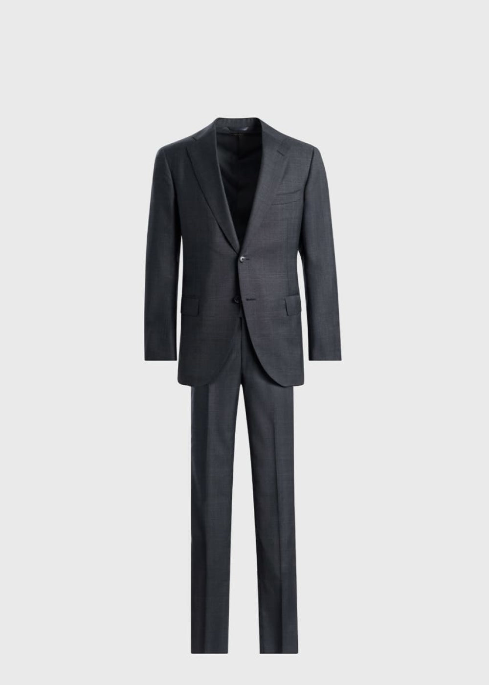 Tonal Plaid Super 130s Wool Suit - Mid Grey - Suit