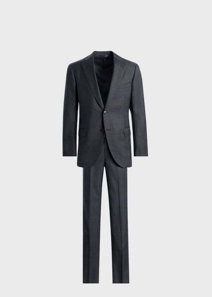 Tonal Plaid Super 130s Wool Suit - Mid Grey - Suit