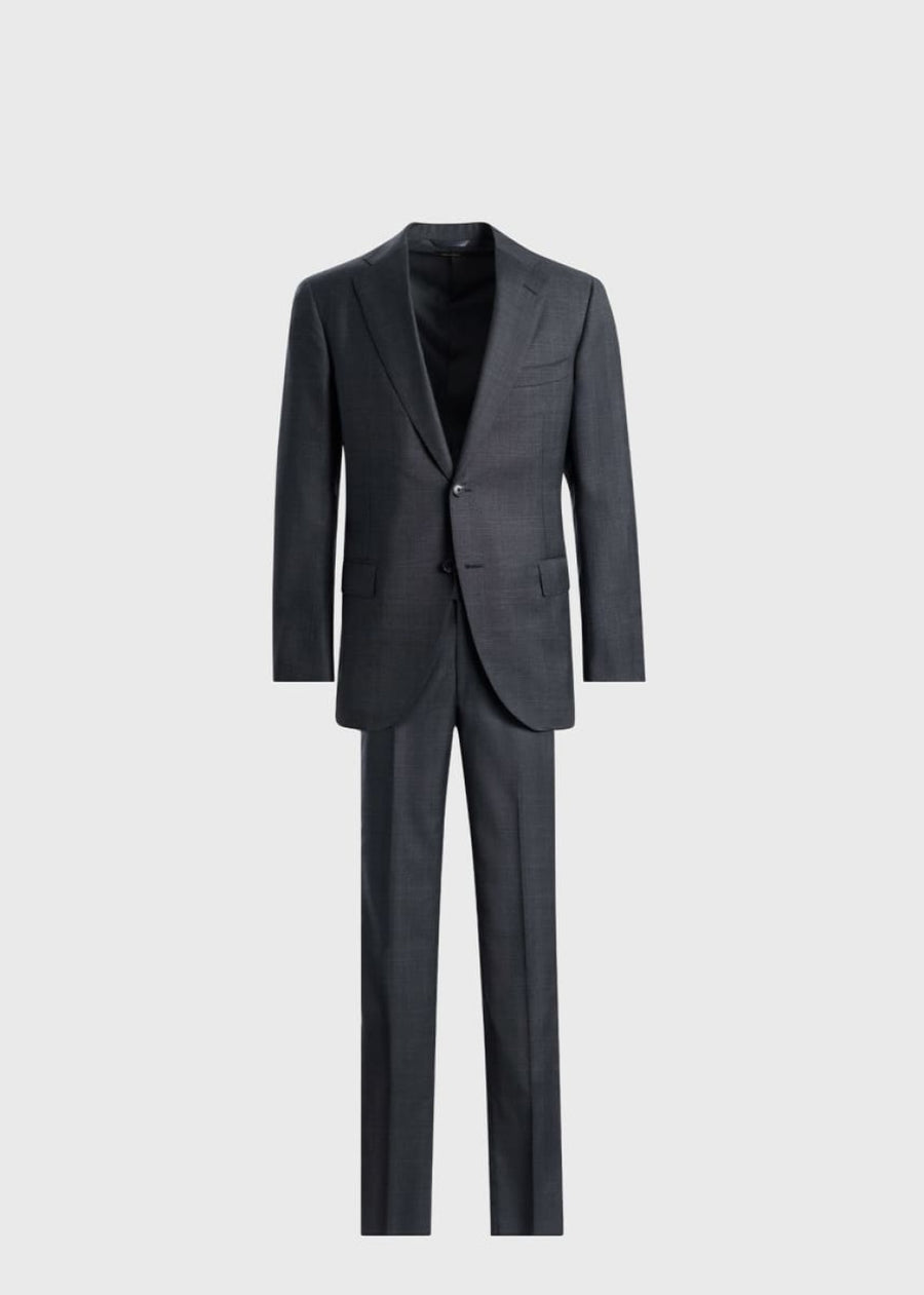Tonal Plaid Super 130s Wool Suit - Mid Grey - Suit