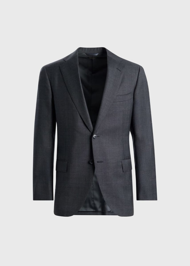 Tonal Plaid Super 130s Wool Suit - Mid Grey - Suit