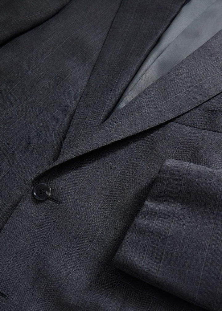 Tonal Plaid Super 130s Wool Suit - Mid Grey - Suit