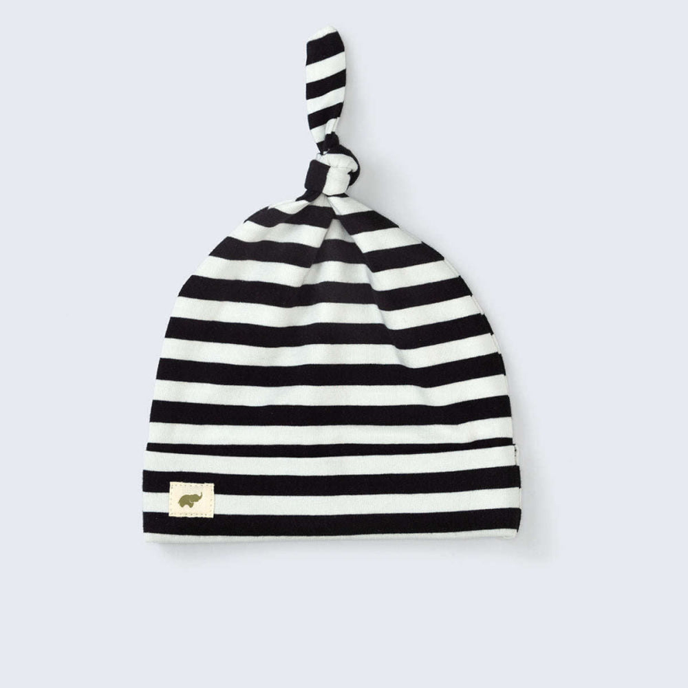 Top Knot Cap - Black Classic Stripe - 0-6m - Knot Hat