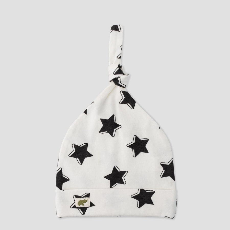 Top Knot Cap - Black Star - 0-6m - Knot Hat