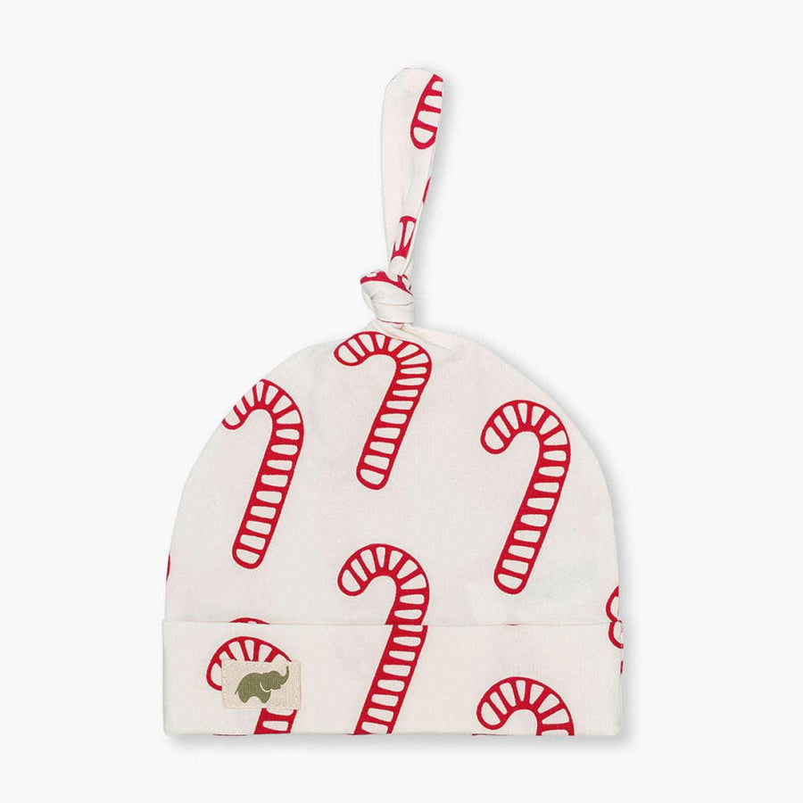 Top Knot Cap - Candy Cane - 0-6m - Knot Hat