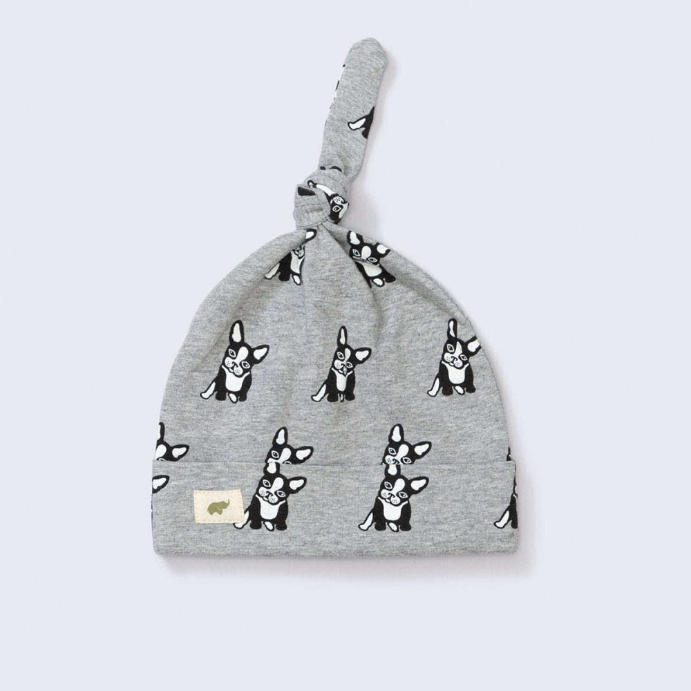 Top Knot Cap - Top Dog On Grey - 0-6m - Knot Hat