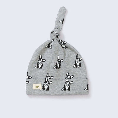 Top Knot Cap - Top Dog On Grey - 0-6m - Knot Hat