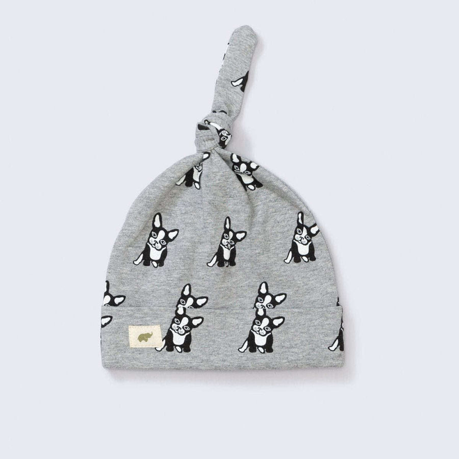 Top Knot Cap - Top Dog On Grey - 0-6m - Knot Hat