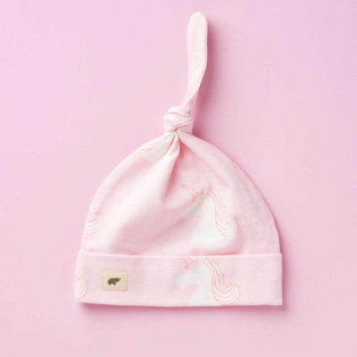 Top Knot Cap - Pink Winking Unicorn - 0-6m - Knot Hat