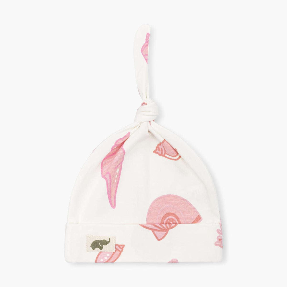 Top Knot Cap - Seashell Hunt - 0-6m - Knot Hat
