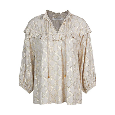 Top ruffle lurex jacquard - Beige - EU 38 / US 6 - Blouse