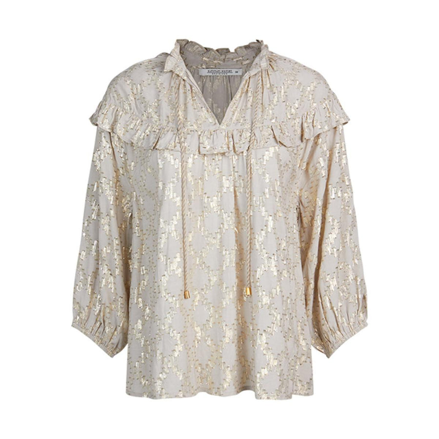 Top ruffle lurex jacquard - Beige - EU 38 / US 6 - Blouse