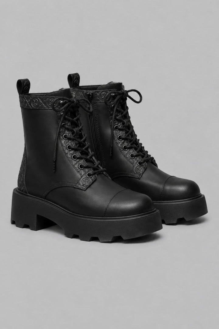 Tory Burch Monogram Lug Ankle Boot Female Lace-Up Boots - Black - 5 UK - Boots