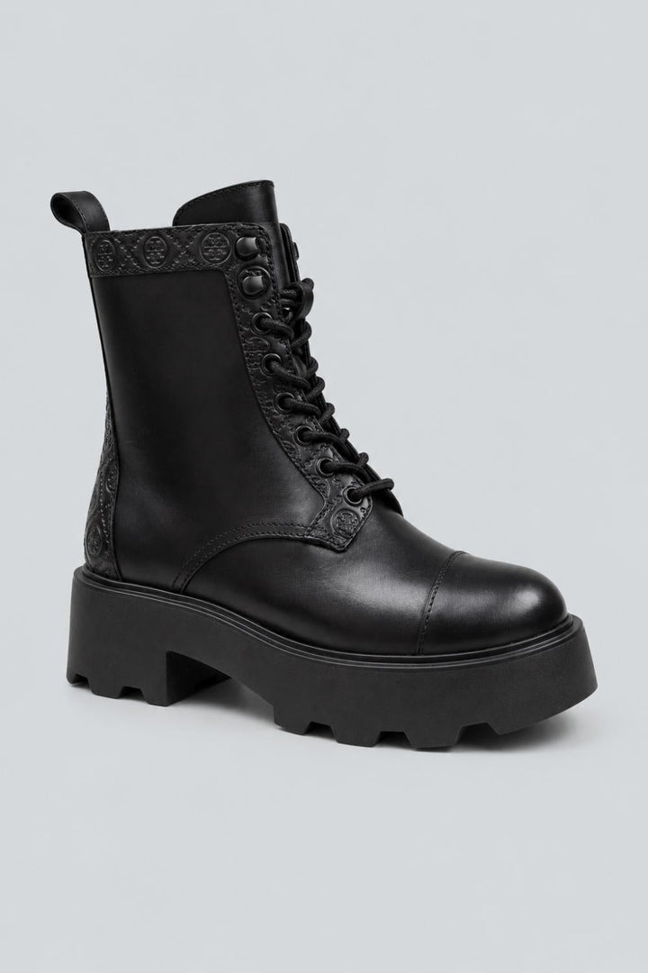 Tory Burch Monogram Lug Ankle Boot Female Lace-Up Boots - Black - 5 UK - Boots