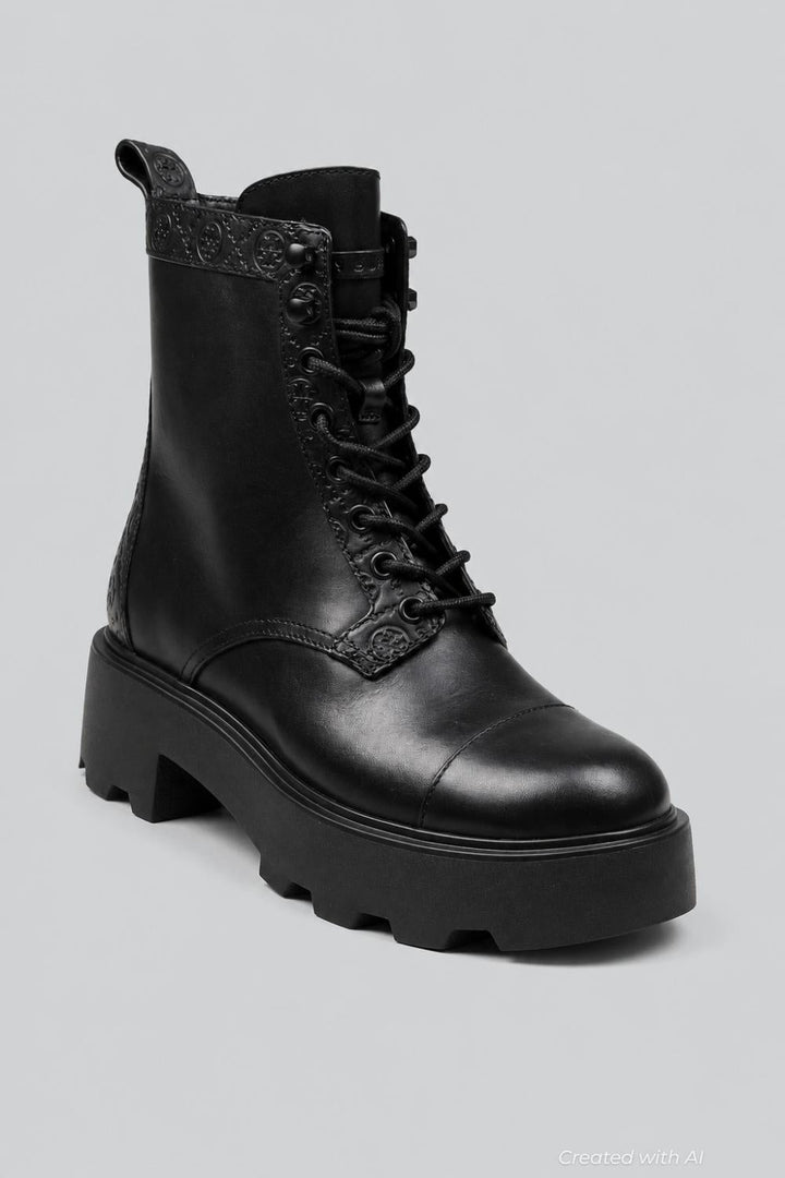Tory Burch Monogram Lug Ankle Boot Female Lace-Up Boots - Black - 5 UK - Boots