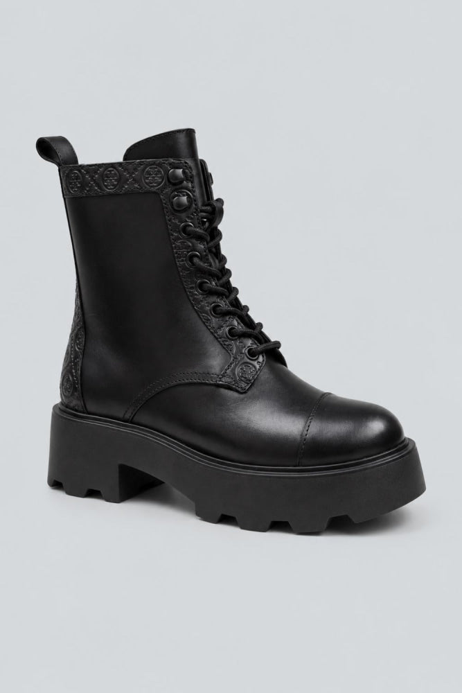 Tory Burch Monogram Lug Ankle Boot Female Lace-Up Boots - Black - 5 UK - Boots