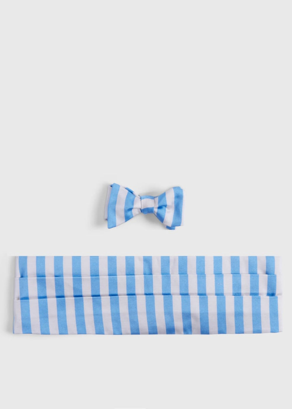 Tow-Tone Striped Bow Tie and Cummerbund Set - Blue/White - ONE SIZE - Bow Tie