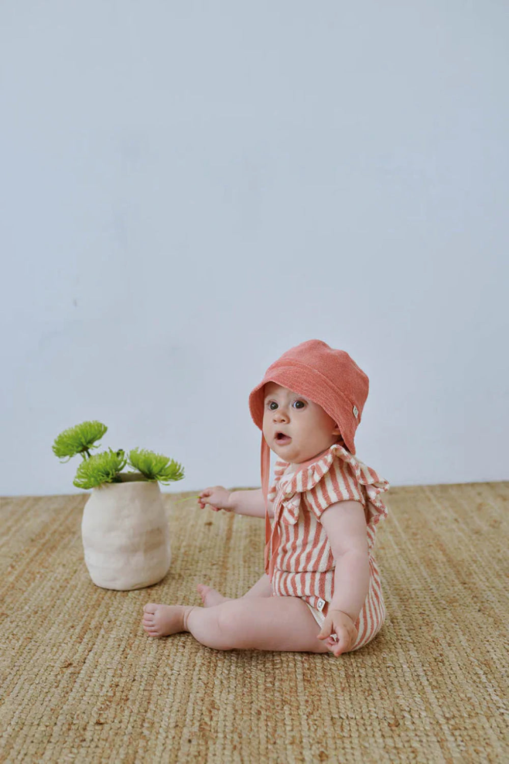 Toweling stripe baby romper - Coral - Bodysuit