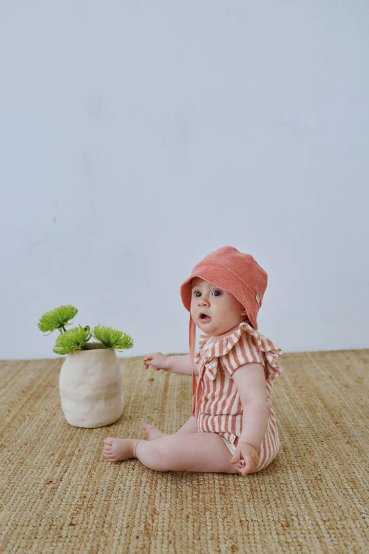 Toweling stripe baby romper - Coral - Bodysuit