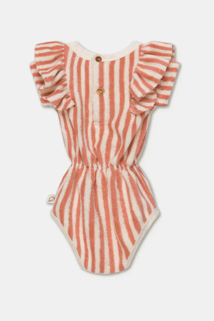 Toweling stripe baby romper - Coral - Bodysuit