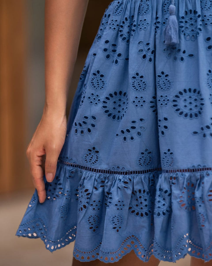 Izzy Skirt In San Andrés Eyelet - Steel Blue