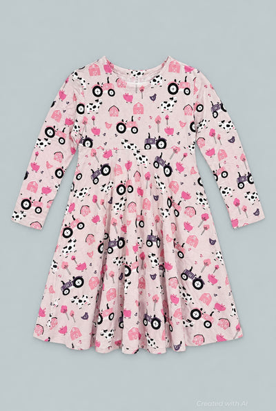 Tractors And Cows Swirl Dress - Dolly - Dresses