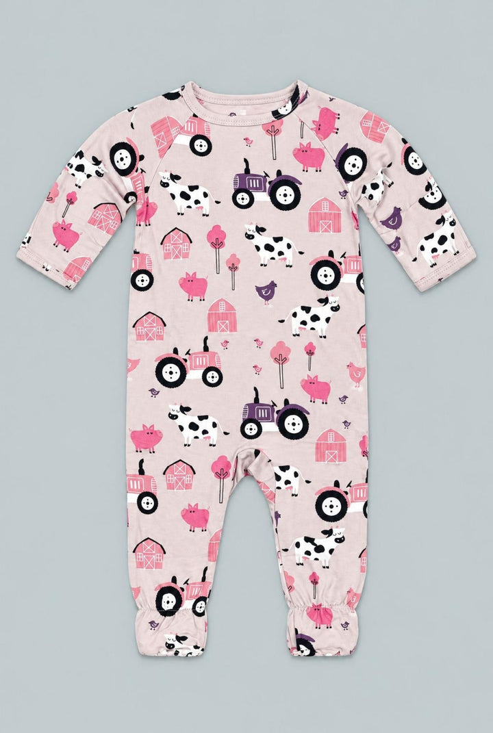 Tractors And Cows Zipper Footie - Dolly - Onesie