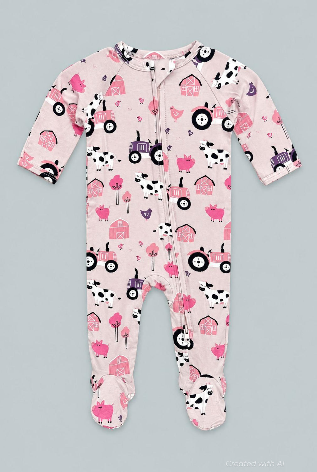 Tractors And Cows Zipper Footie - Dolly - Onesie