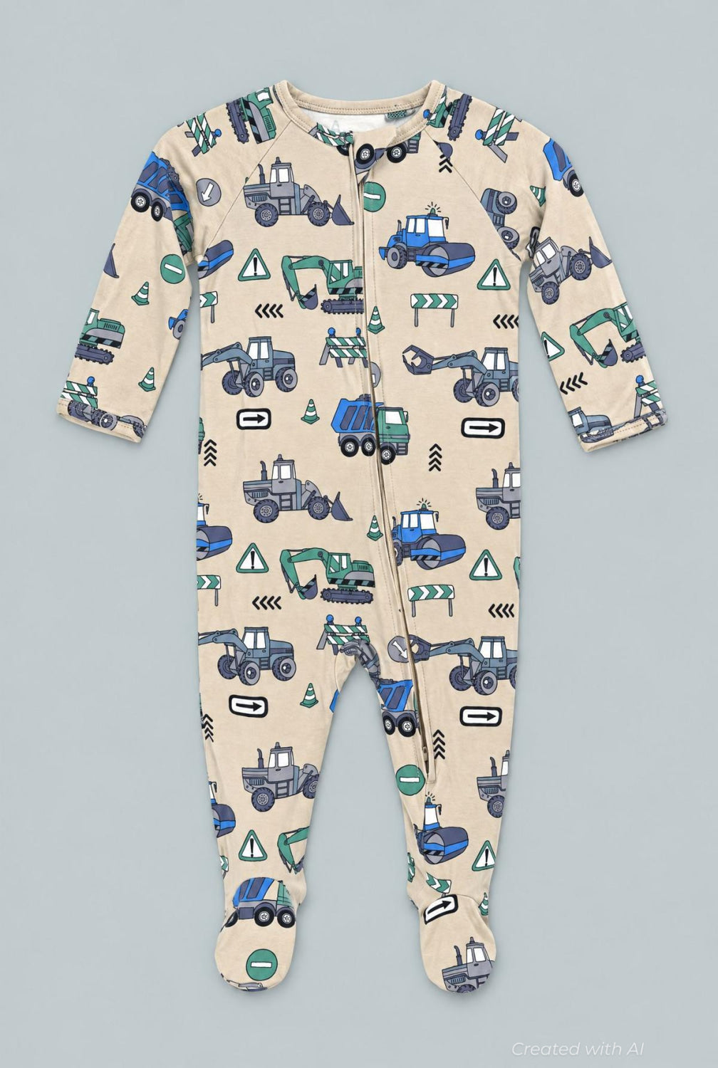 Trucks Diggers Construction Zipper Footie - Construction Site - Onesie