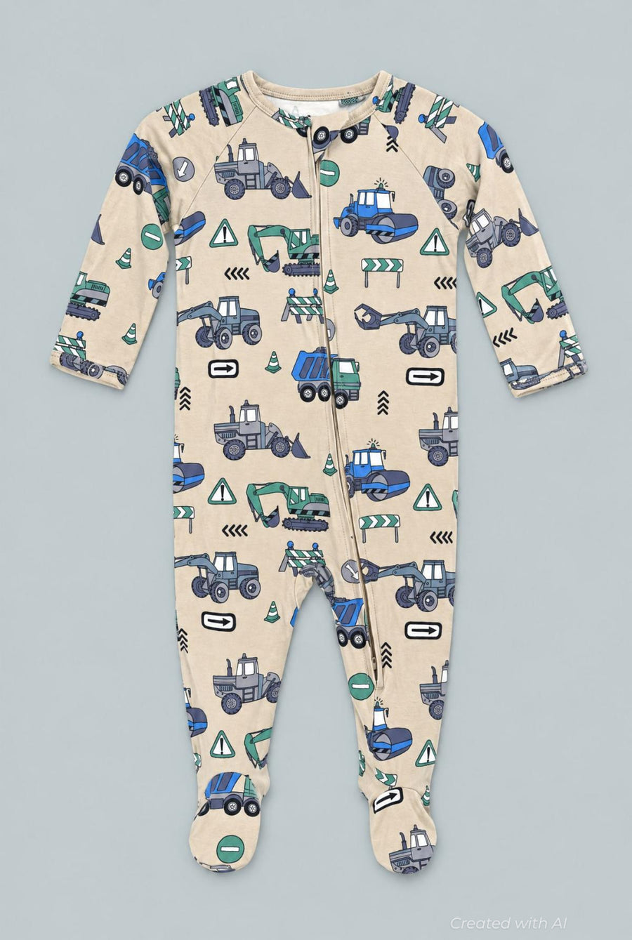 Trucks Diggers Construction Zipper Footie - Construction Site - Onesie